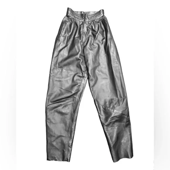 High Waist vegan Leather Trousers in Black Sz Small - Picture 3 of 6